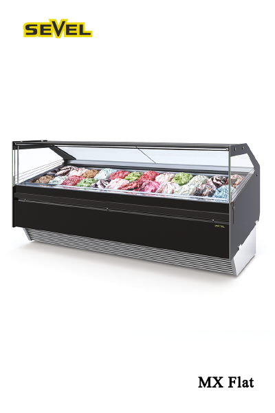 ตู้โชว์ไอศกรีม Sevel MX Flat ดีไซน์บาง เรียบหรู สำหรับร้าน Gelato และไอศกรีมพรีเมียม